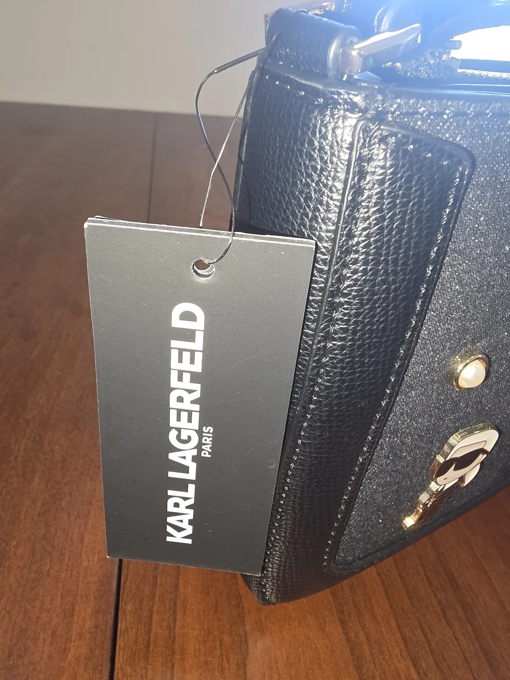 Karl Lagerfeld Denim Embellished Shoulder Bag with Gold Accents, New with Tags!